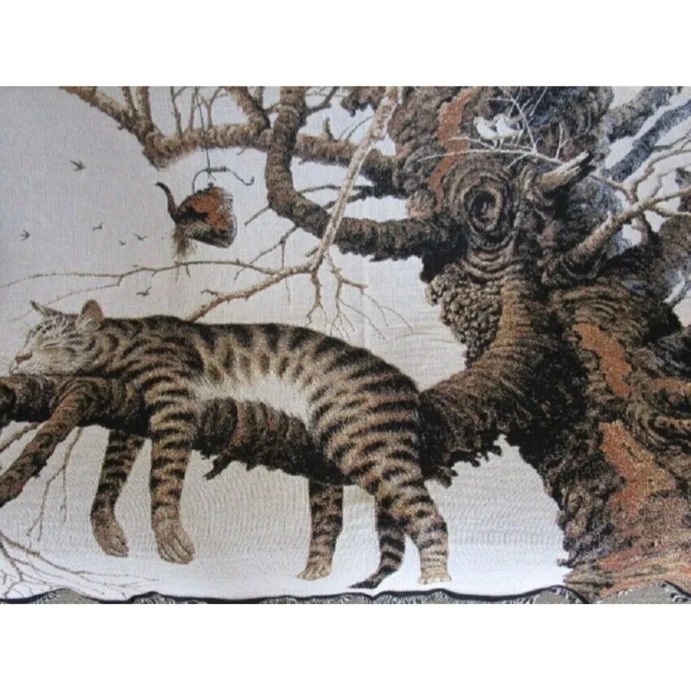 New Cat Cotton Afghan Throw Blanket Charles Wysocki Too Pooped Wall Decor Art